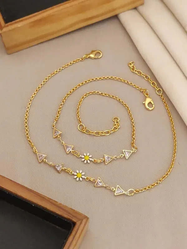 Gold_Brass_Alloy_Floral_Triangle_Charm_Bracelet_For_Women