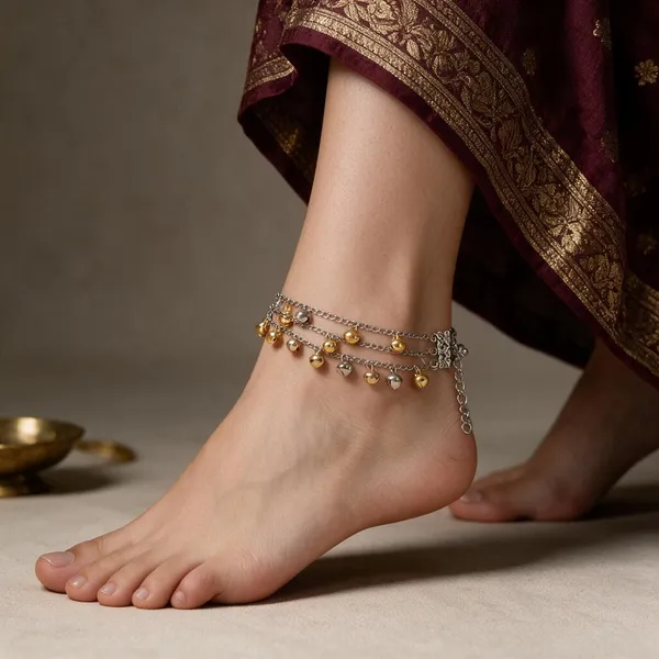 Gold_Silver_Brass_Alloy_Layered_Floral_Charm_Anklet_For_Women