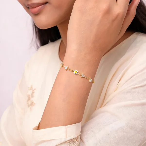 Gold_Brass_Alloy_Floral_Triangle_Charm_Bracelet_For_Women