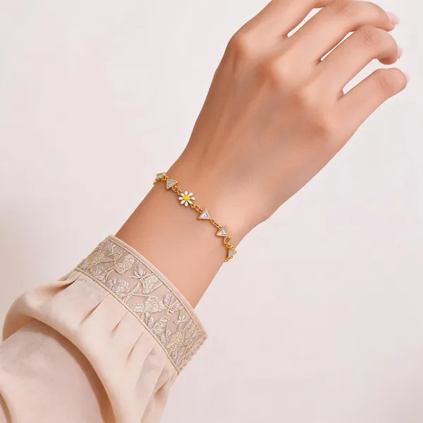 Gold_Brass_Alloy_Floral_Triangle_Charm_Bracelet_For_Women