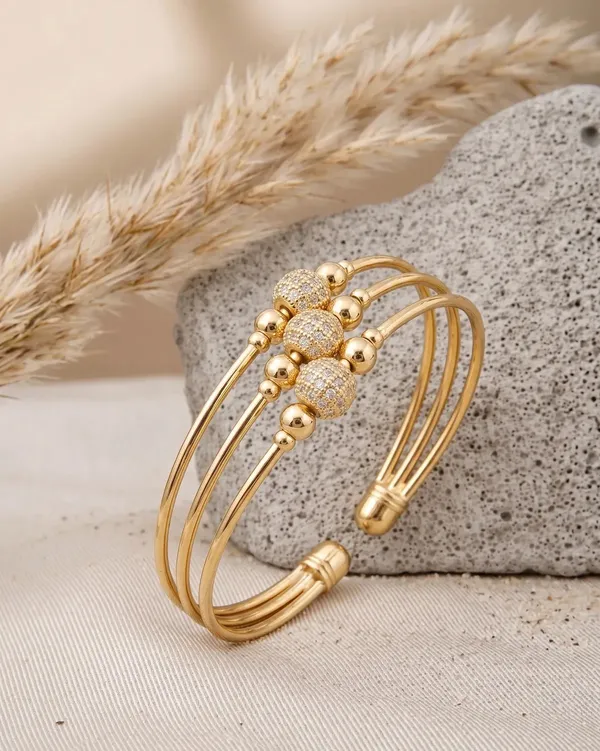 Gold_Brass_Beaded_Cluster_Open_Cuff_Bracelet_For_Women