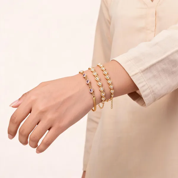 Gold_Brass_Heart_Stone_Mesh_Chain_Bracelet_Set_For_Women