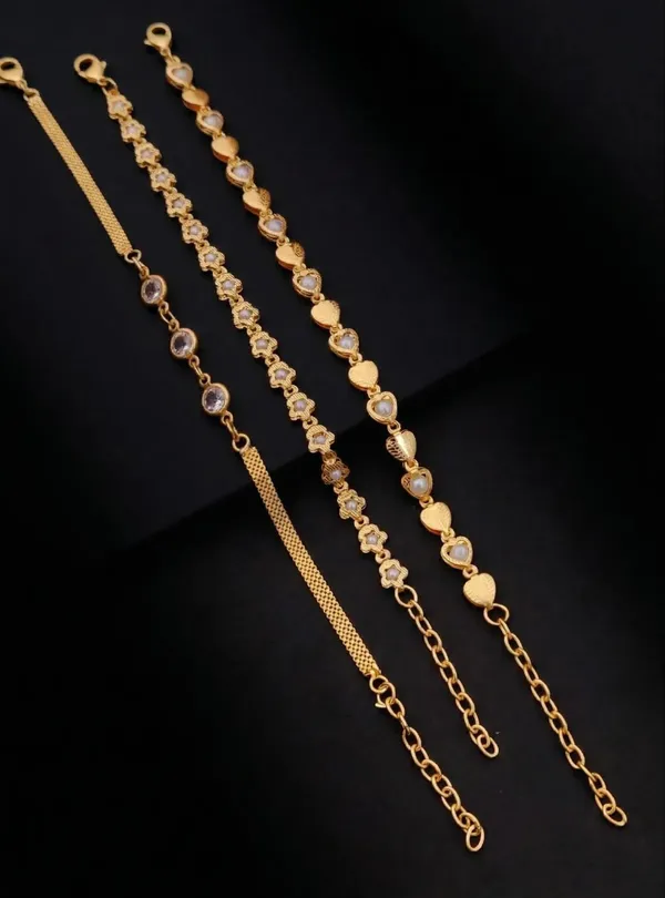 Gold_Brass_Alloy_Crystal_Floral_Mesh_Link_Bracelet_Set_For_Women