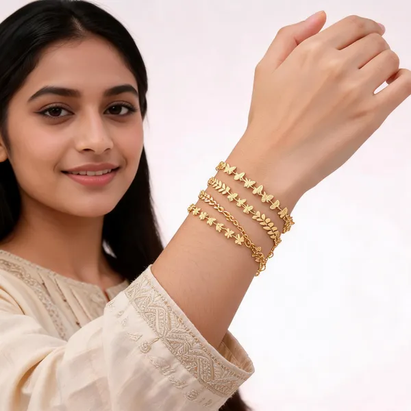 Gold_Brass_Floral_Leaf_Motif_Bracelet_Set_For_Women