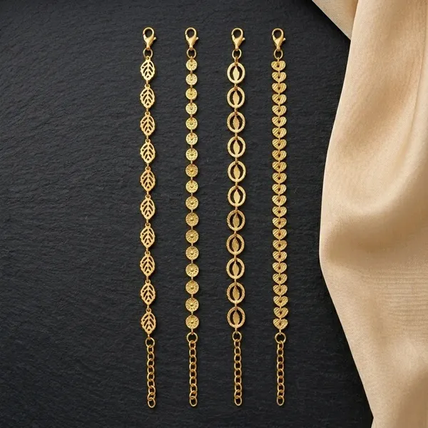 Gold_Brass_Leaf_Heart_Link_Bracelet_Set_For_Women