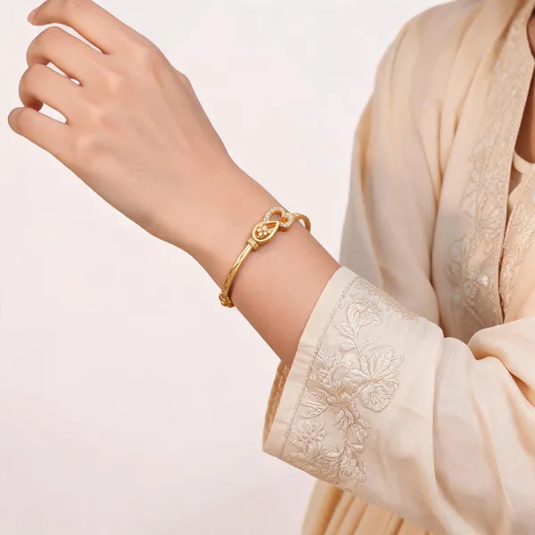 Gold_Brass_Alloy_Floral_Charm_Open_Cuff_Bracelet_For_Women