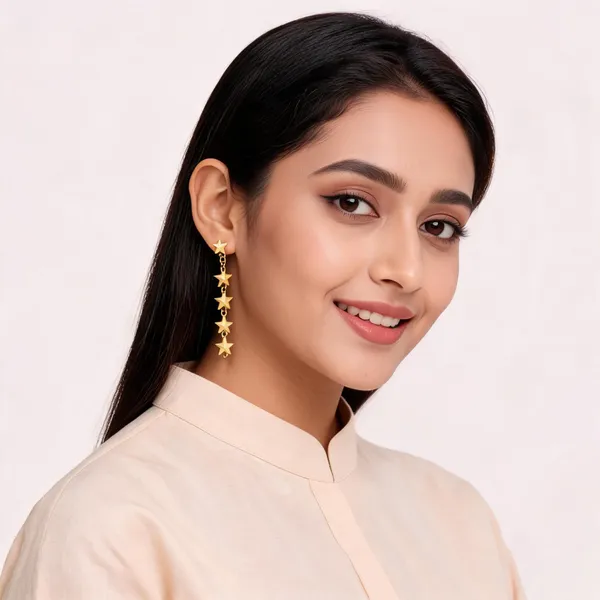 Gold_Brass_Star_Charm_Chain_Earrings_Set_For_Women