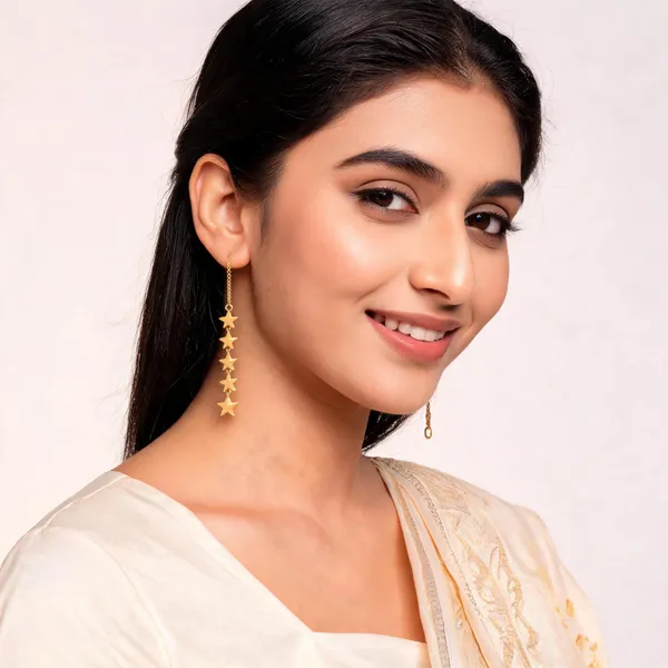 Gold_Brass_Star_Charm_Chain_Earrings_Set_For_Women