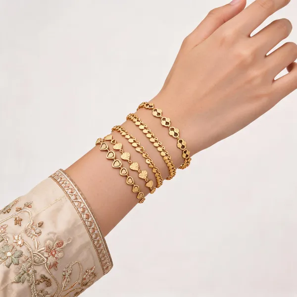 Gold_Brass_Alloy_Heart_Floral_Butterfly_Chain_Bracelet_Set_For_Women