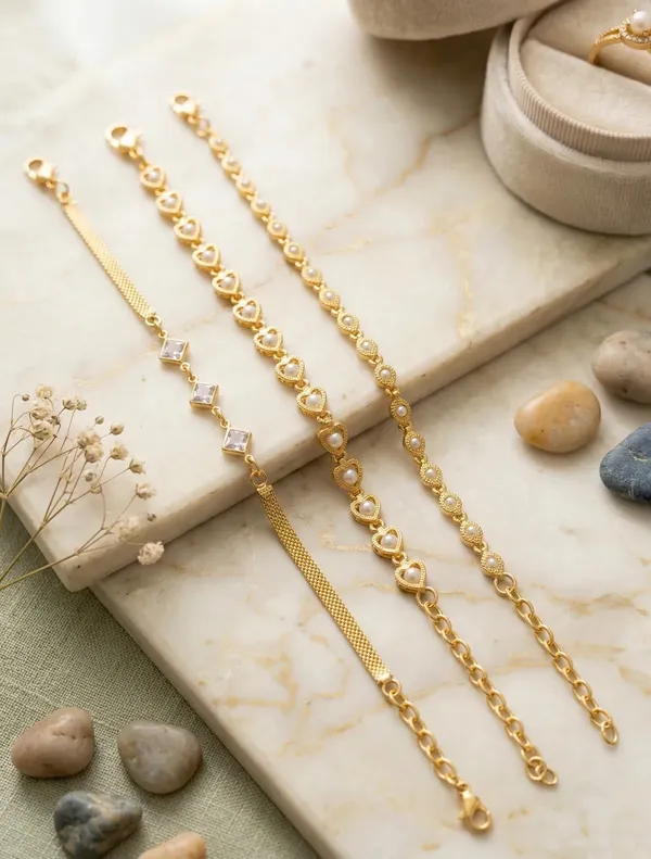 Gold_Brass_Alloy_Heart_Round_Link_Bracelet_Set_For_Women