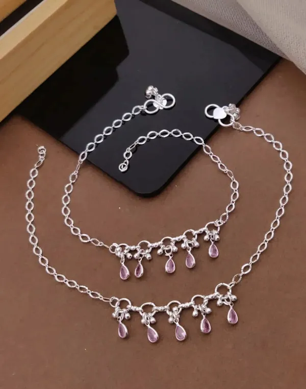 Silver_Brass_Pink_Stone_Charm_Anklet_Pair_For_Women