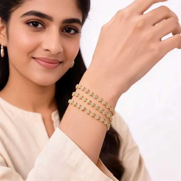 Gold_Brass_Floral_Link_Chain_Bracelet_Set_For_Women