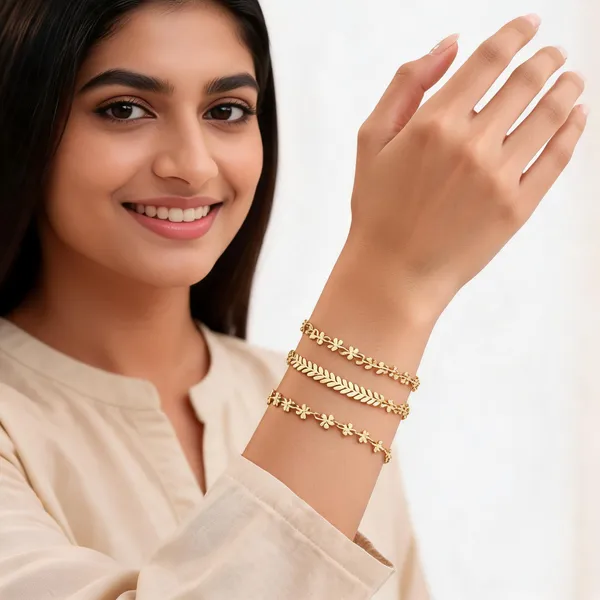 Gold_Brass_Alloy_Floral_Leaf_Waist_Chain_Bracelet_Set_For_Women