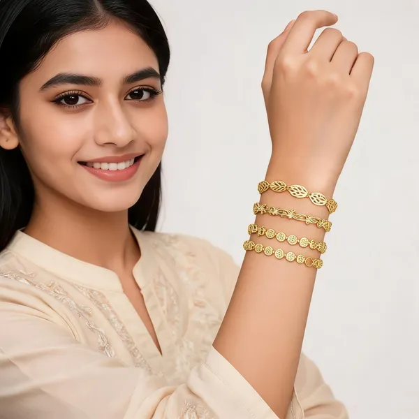 Gold_Brass_Heart_Floral_Charm_Bracelet_Set_For_Women