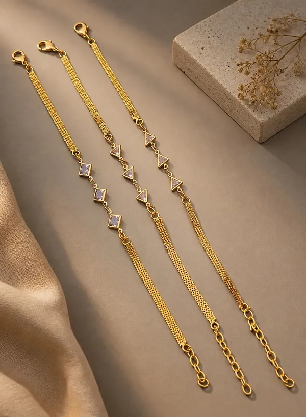 Gold_Brass_Alloy_Geometric_Charm_Link_Bracelet_Set_For_Women