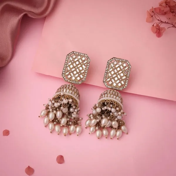 Gold_Brass_Pearl_Lattice_Jhumka_Earrings_For_Women