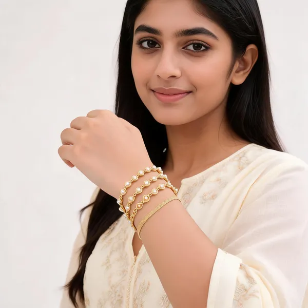 Gold_Brass_Heart_Charm_Floral_Link_Bracelet_Set_For_Women