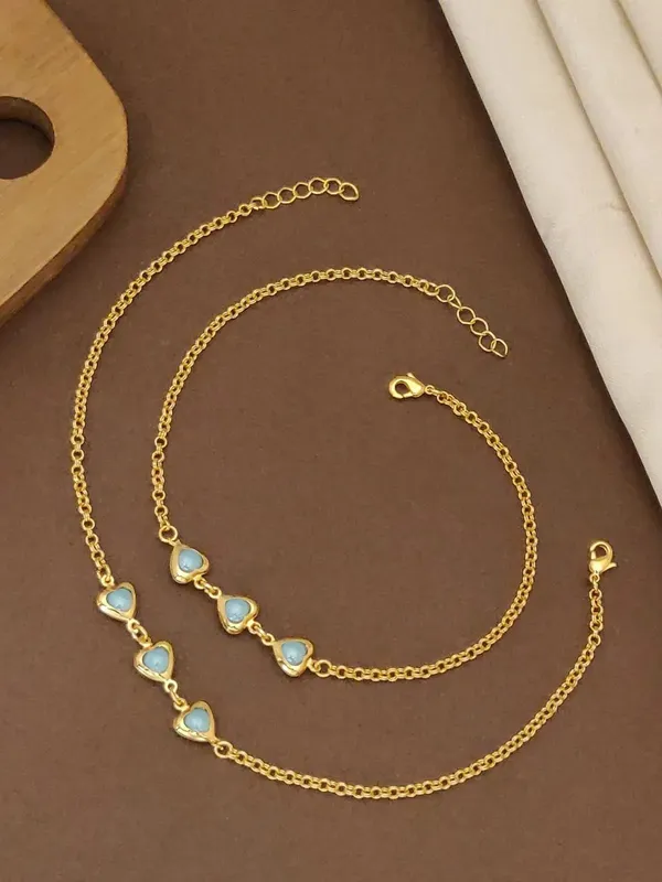 Gold_Brass_Blue_Heart_Charm_Necklace_Bracelet_Set_For_Women