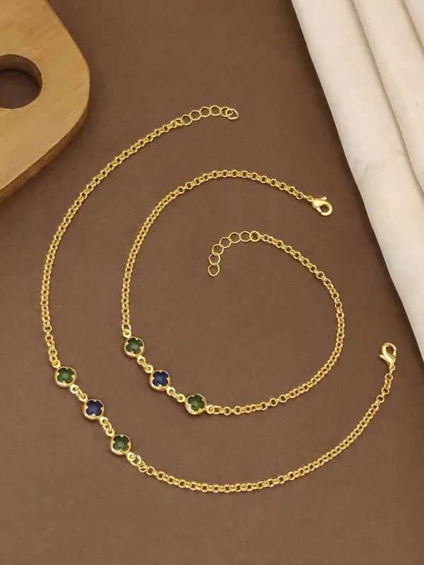 Gold_Brass_Floral_Stone_Necklace_Bracelet_Anklet_Set_For_Women