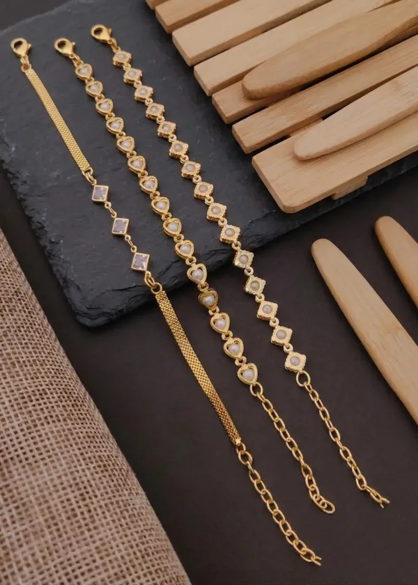 Gold_Brass_Alloy_Stone_Oval_Link_Bracelet_Set_For_Women