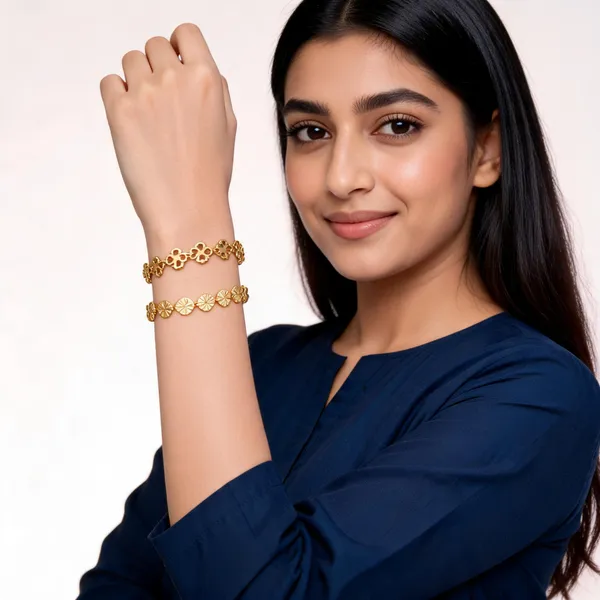Gold_Brass_Alloy_Floral_Link_Bracelet_Set_For_Women