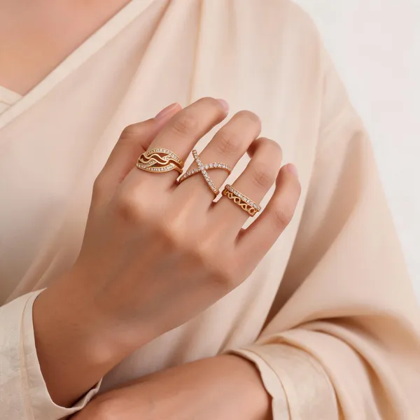 Gold_Brass_Crystal_Floral_Adjustable_Ring_Set_For_Women
