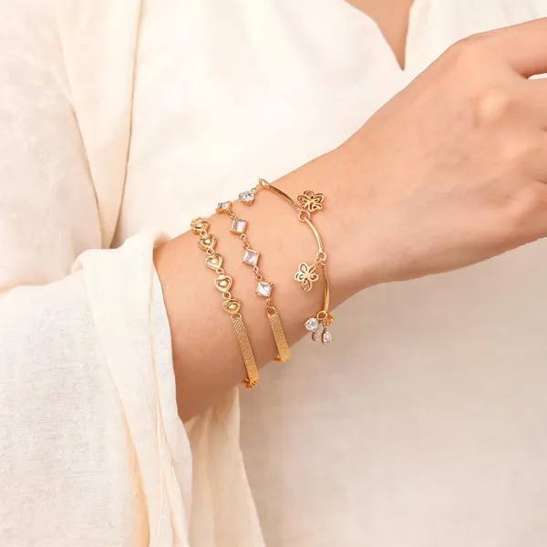 Gold_Brass_Alloy_Floral_Charm_Link_Bracelet_Set_For_Women