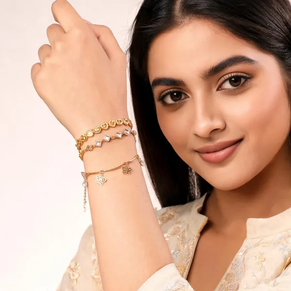 Gold_Brass_Alloy_Floral_Charm_Link_Bracelet_Set_For_Women