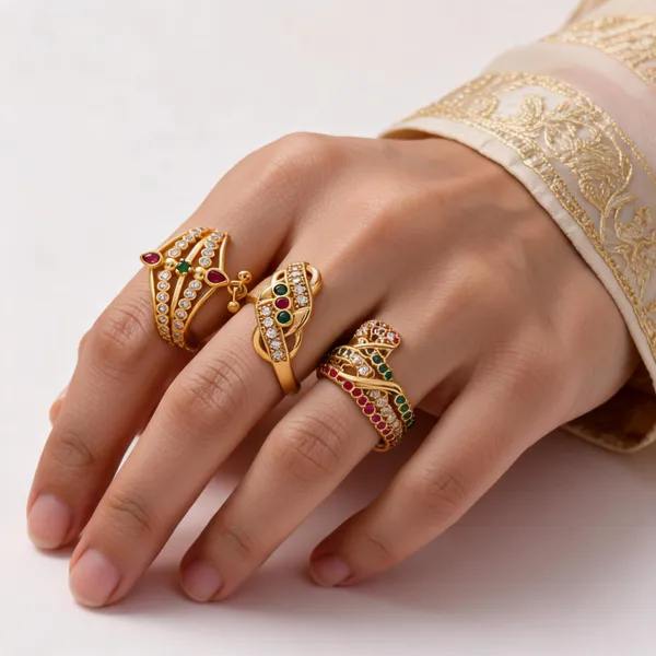 Gold_Brass_Multistone_Ornate_Ring_Set_For_Women
