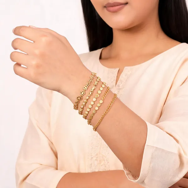 Gold_Brass_Floral_Geometric_Chain_Bracelet_Set_For_Women