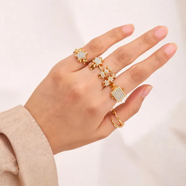 Gold_Brass_Cubic_Zirconia_Geometric_Ring_Set_For_Women
