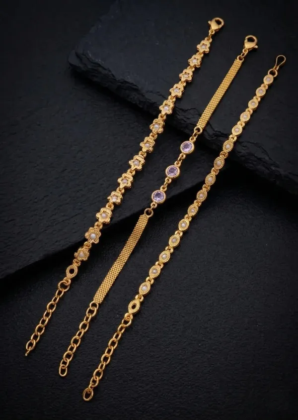 Gold_Brass_Alloy_Crystal_Purple_Stone_Bracelet_Set_For_Women