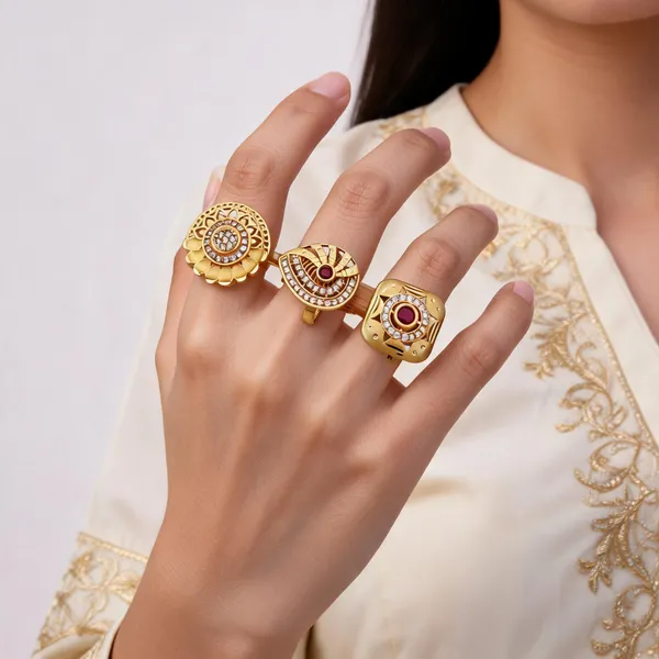 Gold_Brass_Stone_Studded_Ornate_Ring_Set_For_Women