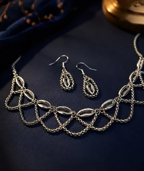 Silver_Shell_Charm_Necklace_&_Earrings_Set