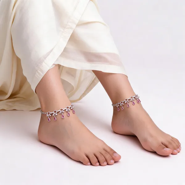 Silver_Brass_Pink_Stone_Charm_Anklet_Pair_For_Women