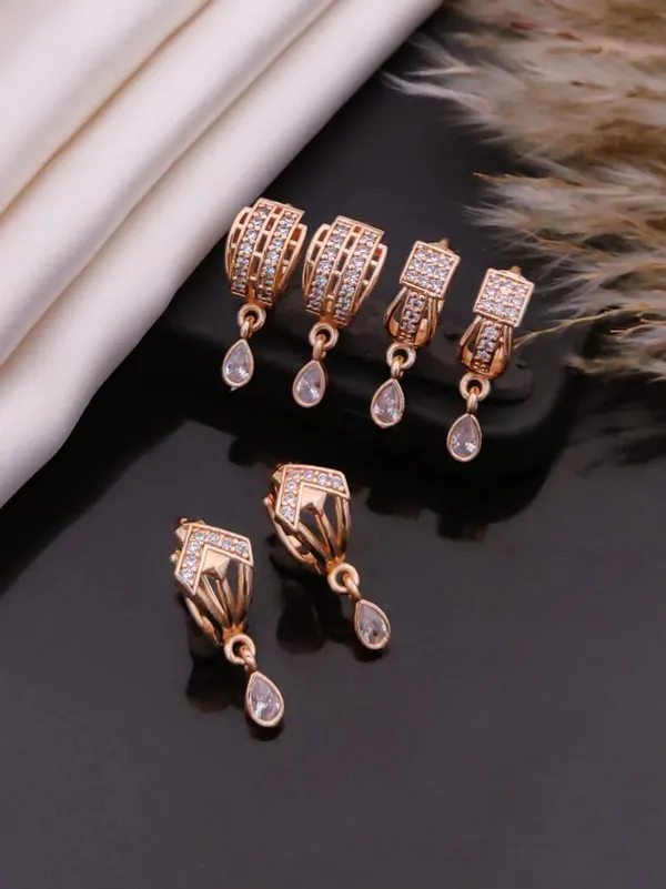 Rose_Gold_Brass_Crystal_Teardrop_Drop_Earrings_Set_For_Women