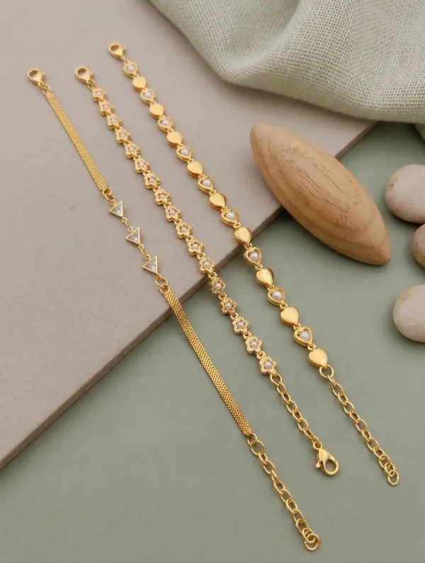 Gold_Brass_Mesh_Floral_Link_Chain_Bracelet_Set_For_Women