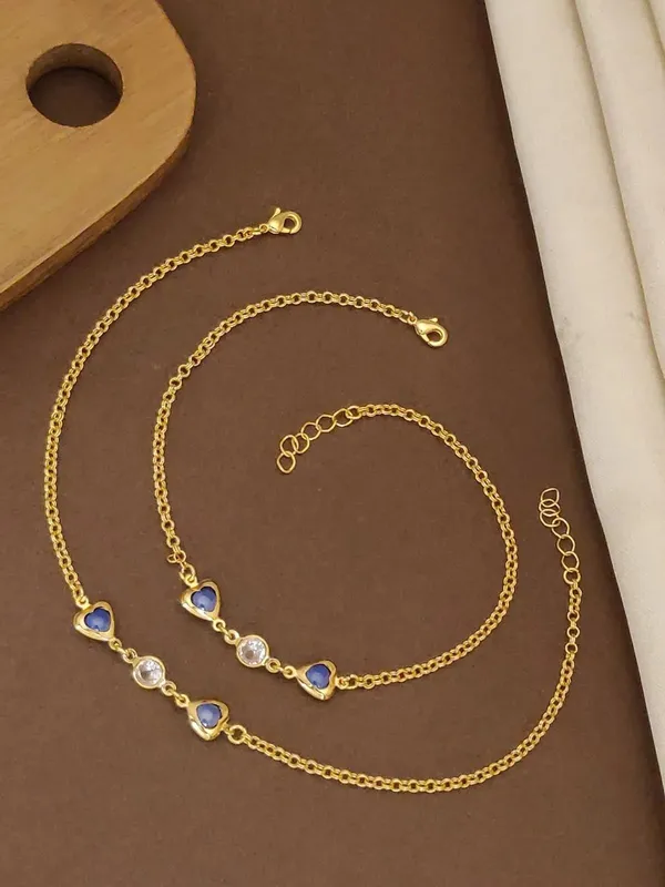 Gold_Brass_Blue_Heart_Stone_Chain_Anklet_Pair_For_Women