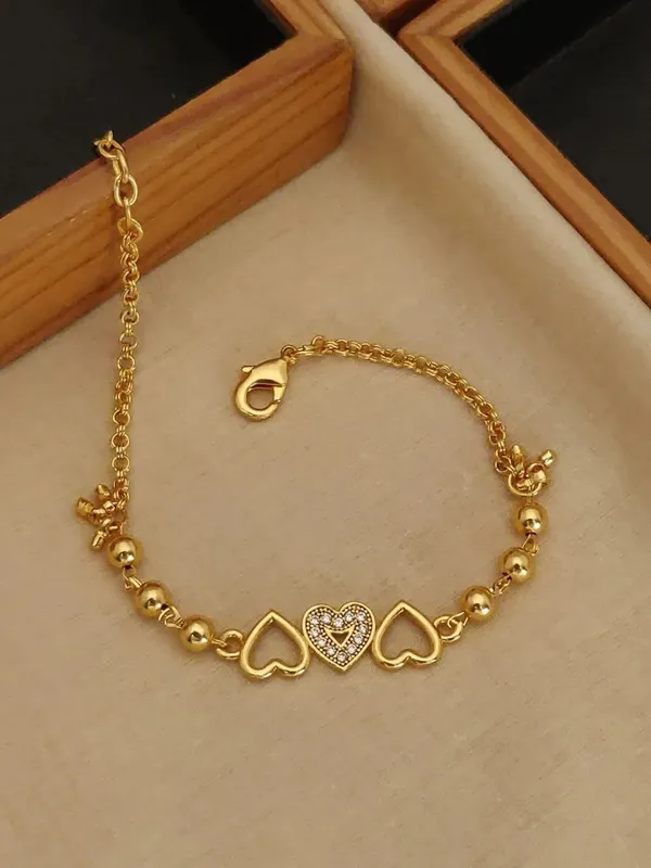 Gold_Brass_Triple_Heart_Charm_Chain_Bracelet_For_Women