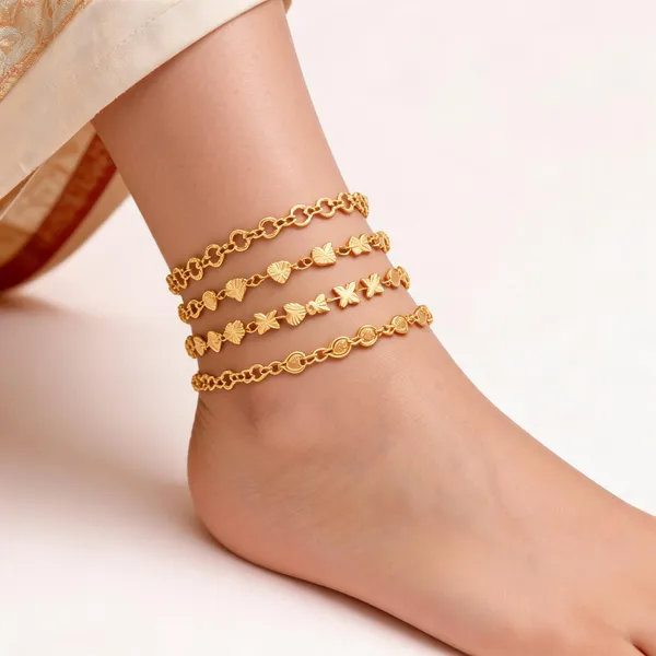 Gold_Brass_Alloy_Floral_Geometric_Charm_Bracelet_Set_For_Women