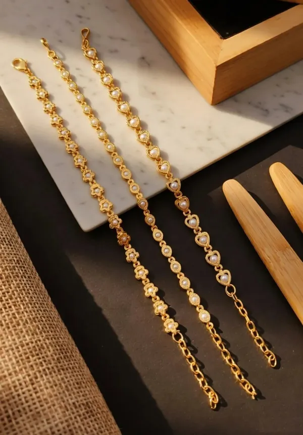 Gold_Brass_Heart_Stone_Embellished_Link_Bracelet_Set_For_Women
