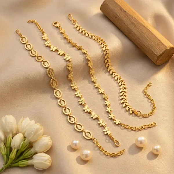Gold_Brass_Alloy_Floral_Geometric_Charm_Bracelet_Set_For_Women