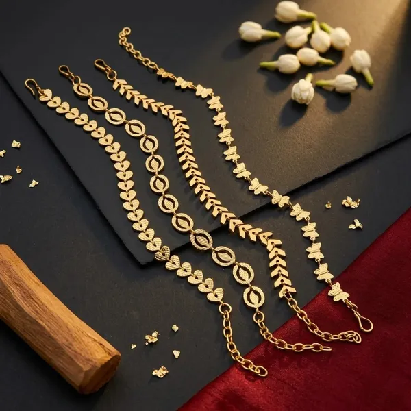 Gold_Brass_Gold-Plated_Mixed_Motif_Chain_Bracelet_Set_For_Women