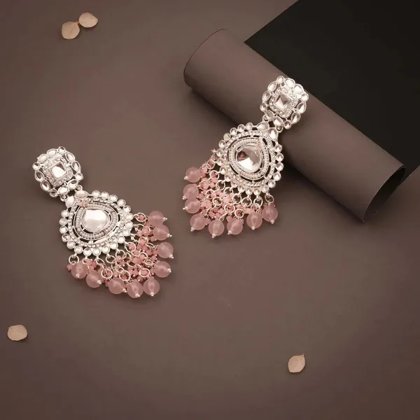 Silver_Brass_Pink_Beaded_Statement_Drop_Earrings_For_Women