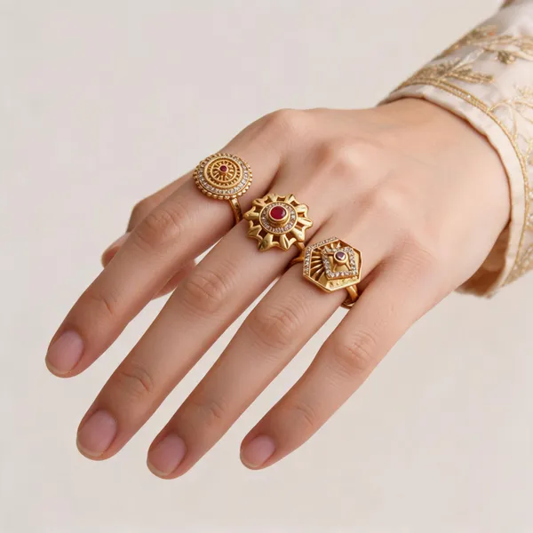 Gold_Brass_Red_Stone_Statement_Ring_Set_For_Women