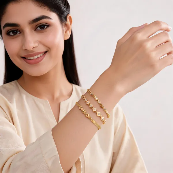 Gold_Brass_Alloy_Floral_Mesh_Link_Bracelet_Set_For_Women