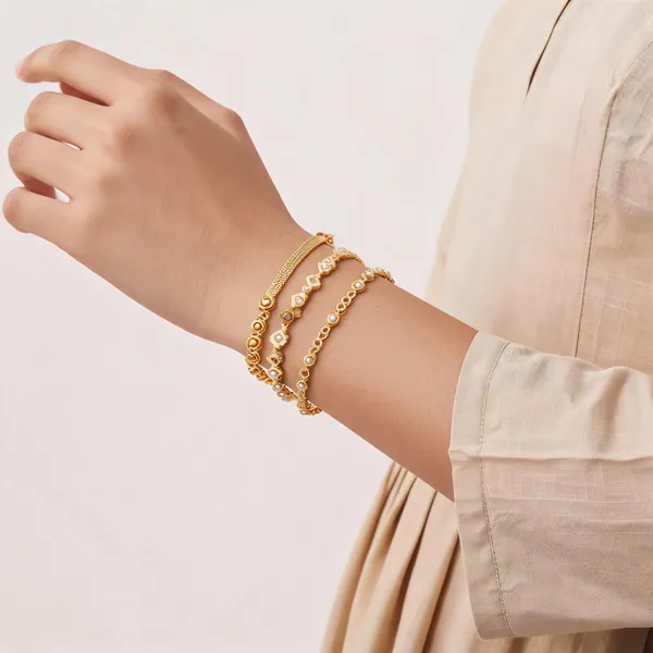 Gold_Brass_Alloy_Floral_Mesh_Link_Bracelet_Set_For_Women