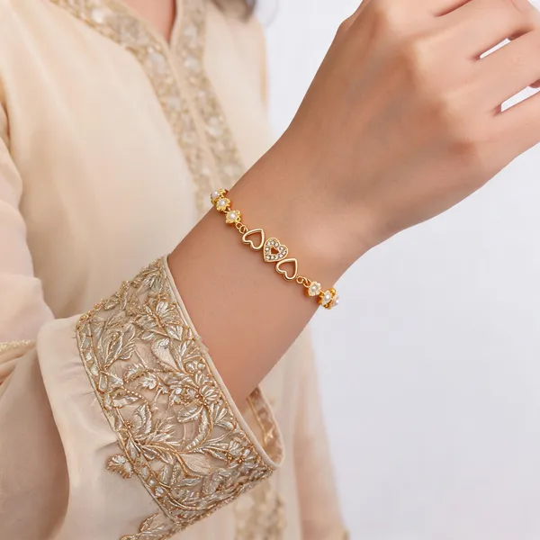 Gold_Brass_Alloy_Floral_Link_Charm_Bracelet_For_Women