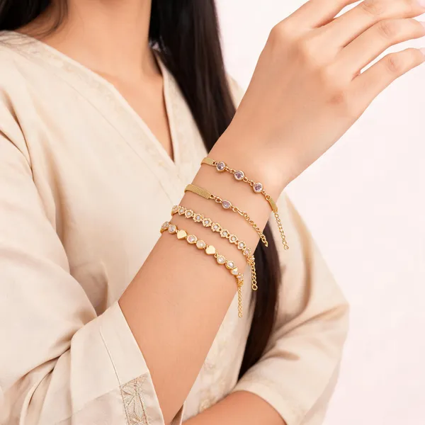 Gold_Brass_Alloy_Crystal_Floral_Mesh_Link_Bracelet_Set_For_Women