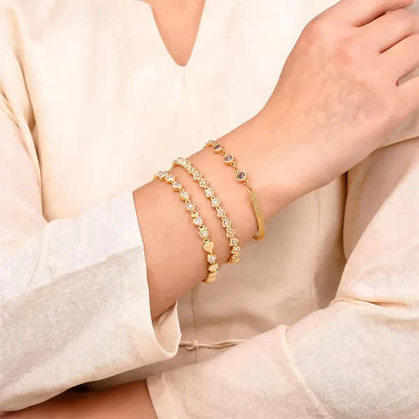 Gold_Brass_Alloy_Crystal_Floral_Mesh_Link_Bracelet_Set_For_Women